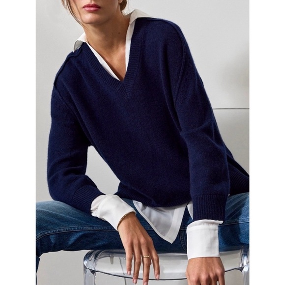 Brochu Walker Looker Layered V Neck Sweater Cashmere Wool - Picture 2 of 16